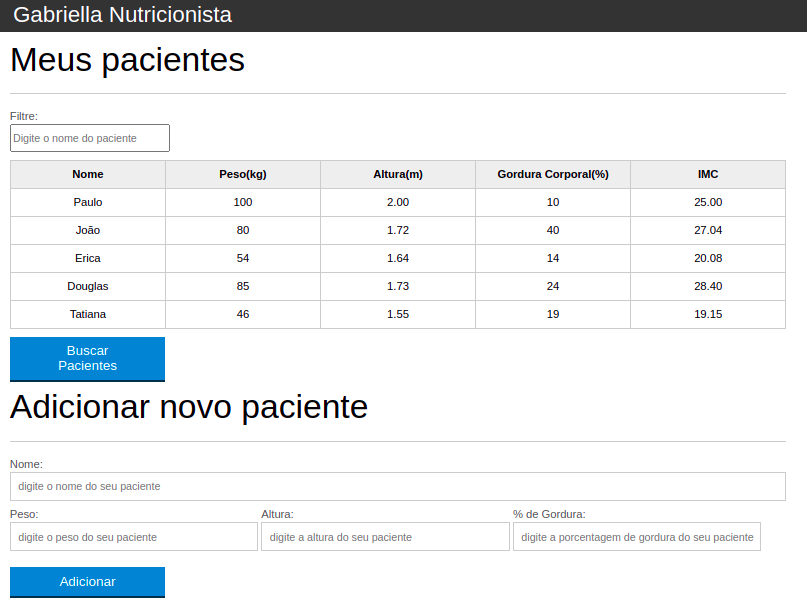 Tela do site Gabriella Nutricionista